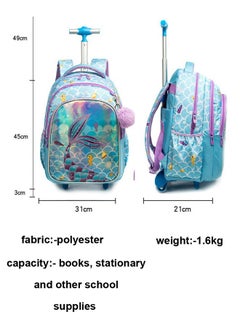 ZCM-HAPPY Rolling Backpack Wheeled Kids Backpack with Lunch Bag and Pencil Case for Boys and Girls,School Kids Rolling Backpack for Girls With Wheels Trolley Wheeled Backpacks (Mermaid)  - Image 2