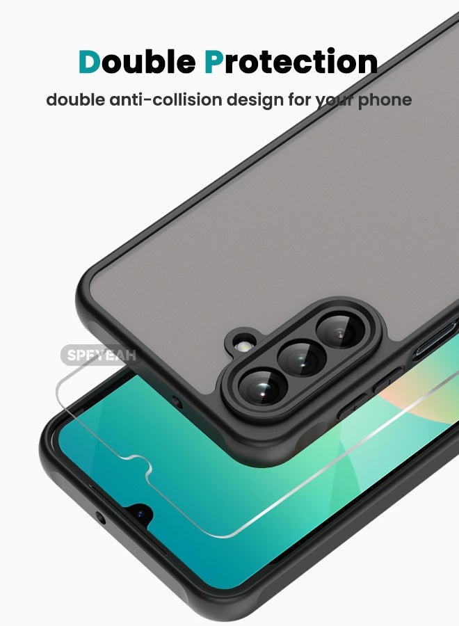 SPFYEAH [2-in-1] Samsung Galaxy A26 Case with HD Tempered Glass Screen Protector, Four Corners Airbag Shockproof Drop Proof Case, Slim Skin Friendly Frosted Phone Case for Samsung A26 5G 6.7 inch (Black, 1+1 Pack) - Image 4