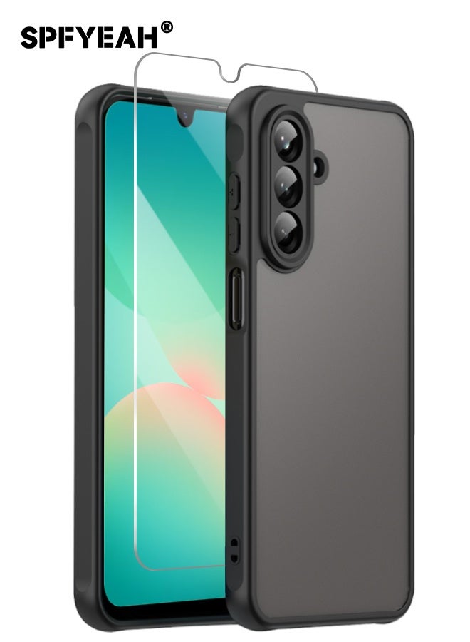 SPFYEAH [2-in-1] Samsung Galaxy A26 Case with HD Tempered Glass Screen Protector, Four Corners Airbag Shockproof Drop Proof Case, Slim Skin Friendly Frosted Phone Case for Samsung A26 5G 6.7 inch (Black, 1+1 Pack) - Image 1