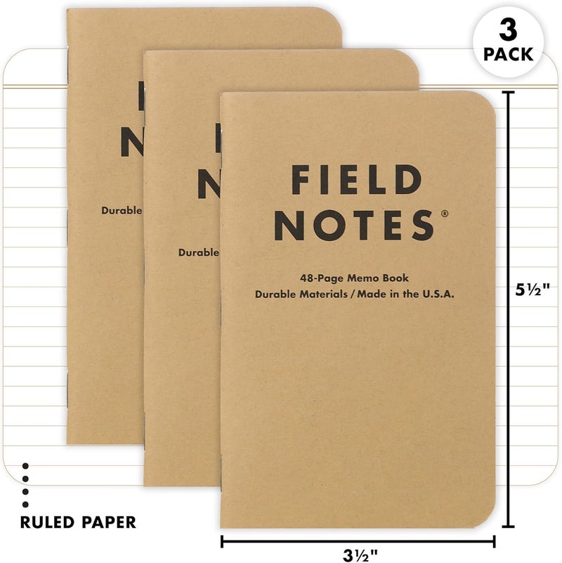 Field Notes : Original Kraft 3-Pack - Ruled Paper Memo Books - Lined 48 Page Pocket Notebooks - 3.5" x 5.5" - Image 2