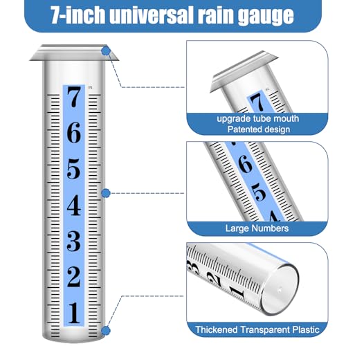 WondMall 2PCS Rain Gauge Replacement Tube Plastic, Accurate Rain Gauge Outdoor, Thickened and Transparent 7" Capacity Tube with Blue Strip for Yard & Garden, 2 Rainfall Meter Tube with 1 Clean Brush - Image 5