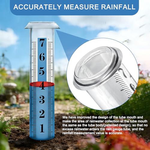 WondMall 2PCS Rain Gauge Replacement Tube Plastic, Accurate Rain Gauge Outdoor, Thickened and Transparent 7" Capacity Tube with Blue Strip for Yard & Garden, 2 Rainfall Meter Tube with 1 Clean Brush - Image 3