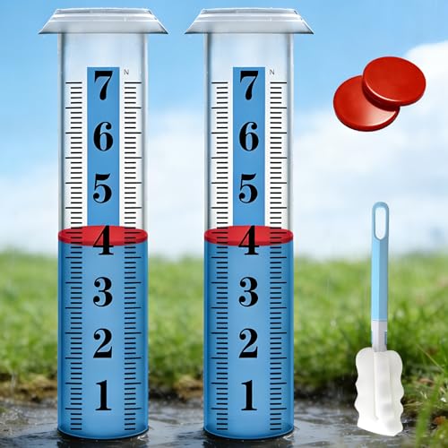 WondMall 2PCS Rain Gauge Replacement Tube Plastic, Accurate Rain Gauge Outdoor, Thickened and Transparent 7" Capacity Tube with Blue Strip for Yard & Garden, 2 Rainfall Meter Tube with 1 Clean Brush - Image 1