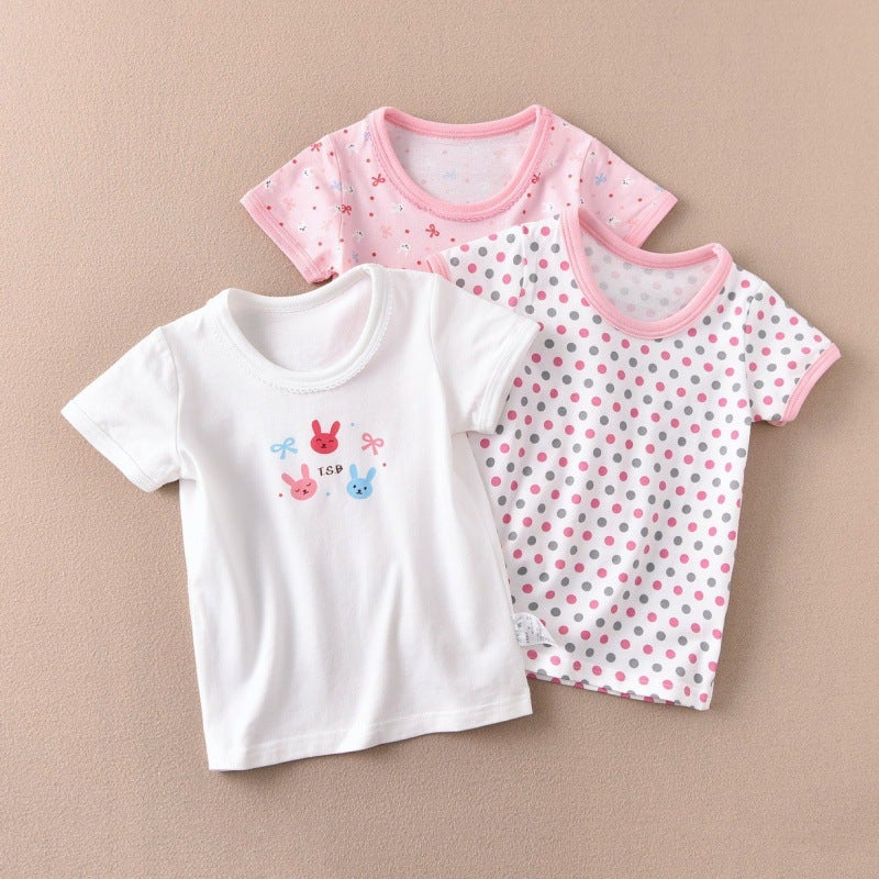 Distribution of children's girls cute short-sleeved shirt base T-shirt half sleeve ammonia cotton new summer export source factory - Image 1