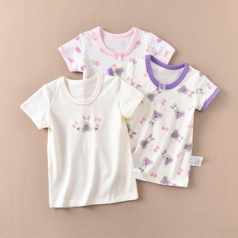 Distribution of children's girls cute short-sleeved shirt base T-shirt half sleeve ammonia cotton new summer export source factory - Image 2