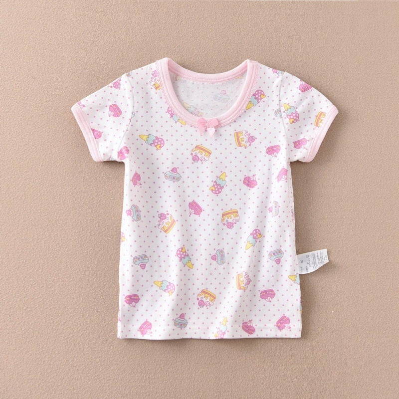 Distribution of children's girls cute short-sleeved shirt base T-shirt half sleeve ammonia cotton new summer export source factory - Image 4