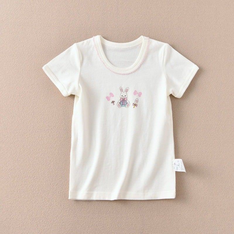 Distribution of children's girls cute short-sleeved shirt base T-shirt half sleeve ammonia cotton new summer export source factory - Image 5