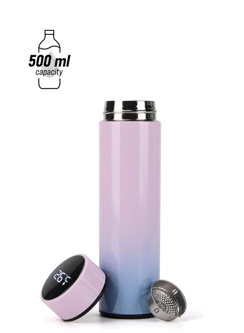 NIBEMINENT Stainless Steel Vacuum Water Bottle with Smart LCD Touch Screen Pink/Blue - Image 1