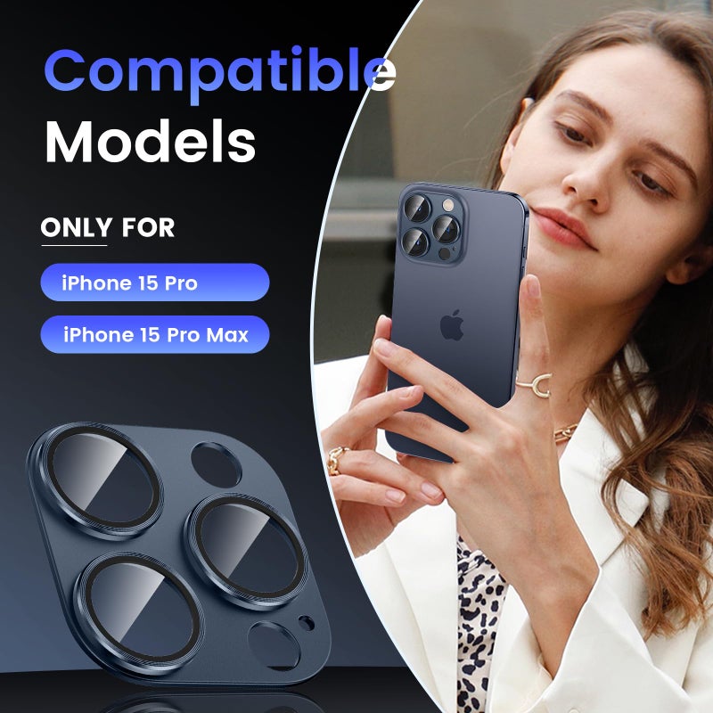 Tensea for iPhone 16 Pro/iPhone 16 Pro Max/iPhone 15 Pro/iPhone 15 Pro Max Camera Lens Protector, Metal Aluminum Alloy Tempered Glass Cover Camera Screen Protector Accessories, Case Friendly Blue - Image 2