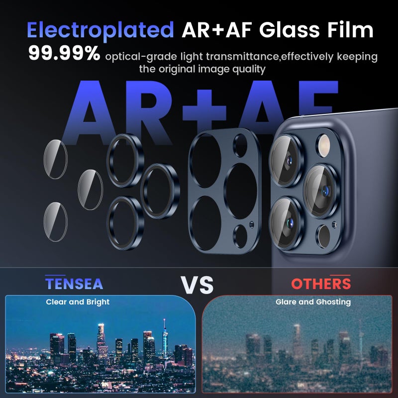 Tensea for iPhone 16 Pro/iPhone 16 Pro Max/iPhone 15 Pro/iPhone 15 Pro Max Camera Lens Protector, Metal Aluminum Alloy Tempered Glass Cover Camera Screen Protector Accessories, Case Friendly Blue - Image 3