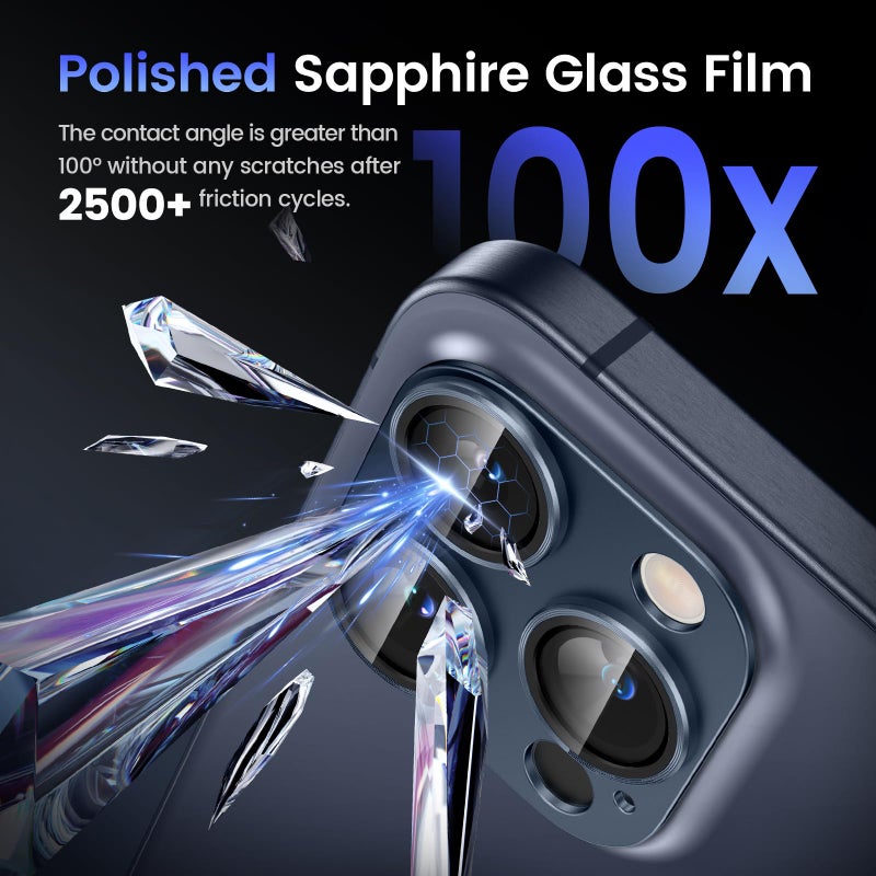 Tensea for iPhone 16 Pro/iPhone 16 Pro Max/iPhone 15 Pro/iPhone 15 Pro Max Camera Lens Protector, Metal Aluminum Alloy Tempered Glass Cover Camera Screen Protector Accessories, Case Friendly Blue - Image 5