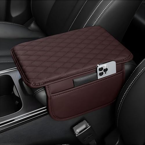 SIAGO Car Armrest Cover Cushion with Storage Bags | Soft Center Console Protector Pad | Non-Slip, Waterproof & Durable | Universal Fit for Cars, SUVs & Trucks (Brown) SIA144 - Image 1