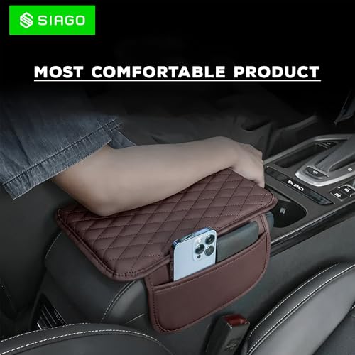 SIAGO Car Armrest Cover Cushion with Storage Bags | Soft Center Console Protector Pad | Non-Slip, Waterproof & Durable | Universal Fit for Cars, SUVs & Trucks (Brown) SIA144 - Image 2