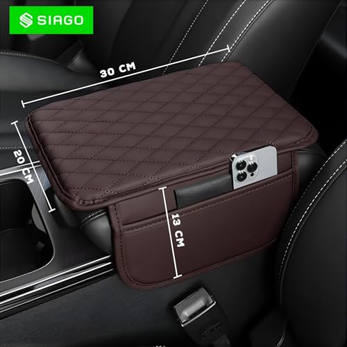 SIAGO Car Armrest Cover Cushion with Storage Bags | Soft Center Console Protector Pad | Non-Slip, Waterproof & Durable | Universal Fit for Cars, SUVs & Trucks (Brown) SIA144 - Image 4