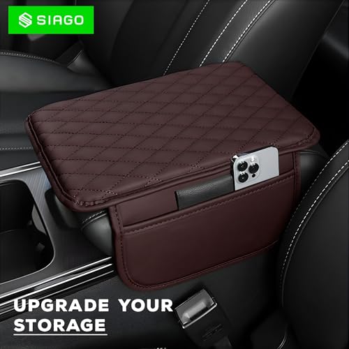 SIAGO Car Armrest Cover Cushion with Storage Bags | Soft Center Console Protector Pad | Non-Slip, Waterproof & Durable | Universal Fit for Cars, SUVs & Trucks (Brown) SIA144 - Image 3