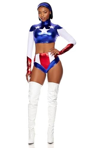 Forplay Women's Pretty Patriot Star Spangled Hero Top with Shorts and Headband, Royal Blue, Small/Medium - Image 4