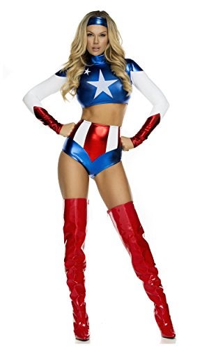 Forplay Women's Pretty Patriot Star Spangled Hero Top with Shorts and Headband, Royal Blue, Small/Medium - Image 3