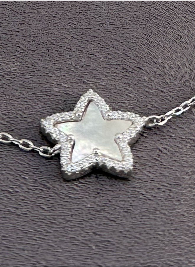 Al Kasr Jewelry Star Charm Bracelet - Adjustable - Sterling Silver 925 with Mother of Pearl and Zircon Stones-Plated Rhodium White Gold 18K  - Image 3