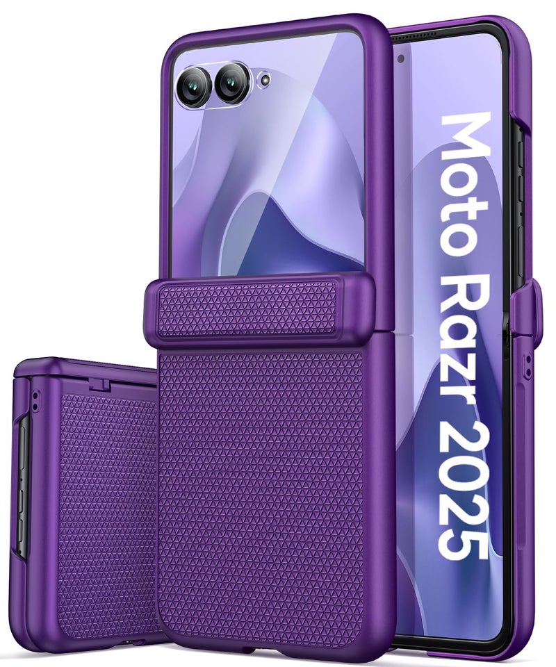 Vihibii for Motorola Razr 2025 Case with Hinge Protection & Front Screen Protector, Slim & Thin Non-Slip Texture Shockproof Drop Proof Full Protection Phone Cover Case for Moto Razr 2025, Dark Purple - Image 1