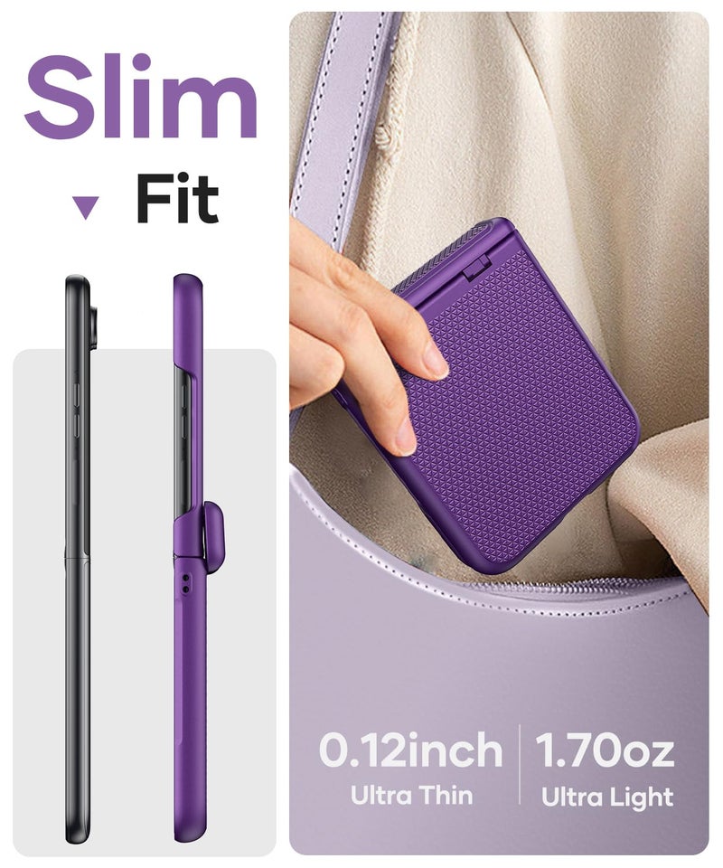 Vihibii for Motorola Razr 2025 Case with Hinge Protection & Front Screen Protector, Slim & Thin Non-Slip Texture Shockproof Drop Proof Full Protection Phone Cover Case for Moto Razr 2025, Dark Purple - Image 3