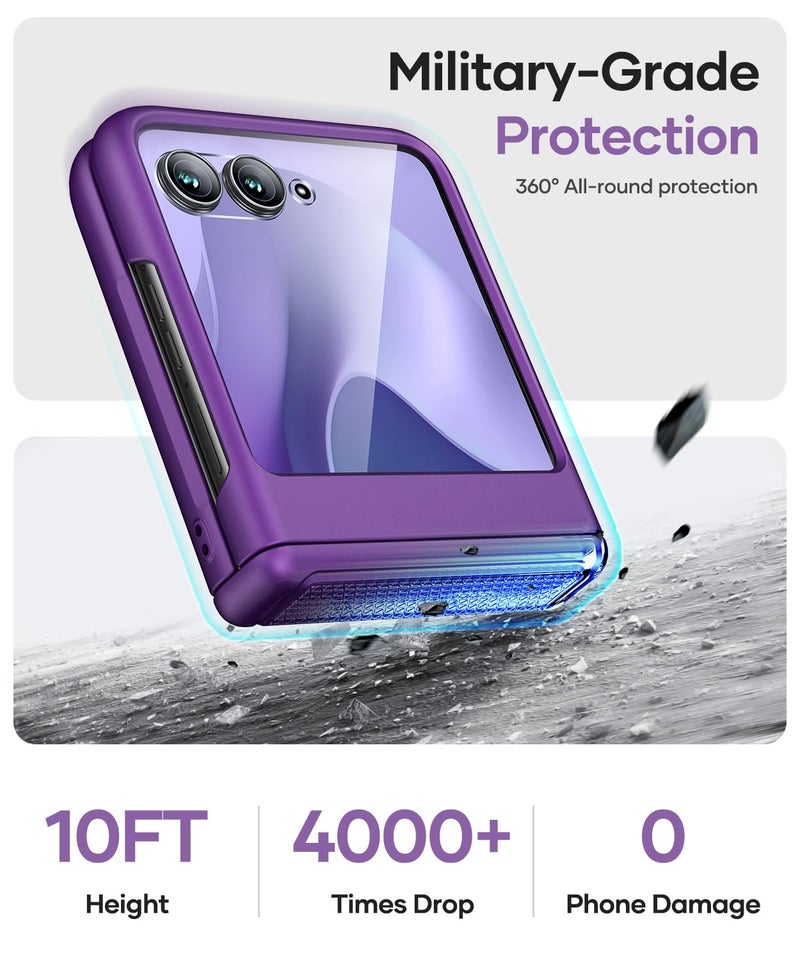 Vihibii for Motorola Razr 2025 Case with Hinge Protection & Front Screen Protector, Slim & Thin Non-Slip Texture Shockproof Drop Proof Full Protection Phone Cover Case for Moto Razr 2025, Dark Purple - Image 5