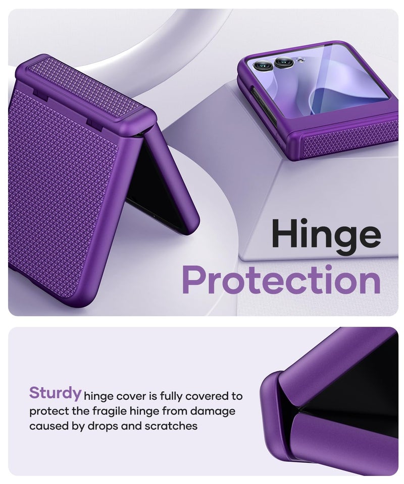 Vihibii for Motorola Razr 2025 Case with Hinge Protection & Front Screen Protector, Slim & Thin Non-Slip Texture Shockproof Drop Proof Full Protection Phone Cover Case for Moto Razr 2025, Dark Purple - Image 4