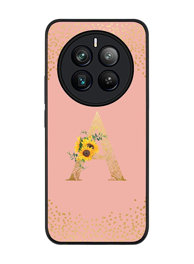 Stylizedd Rugged Black Edge Case for Realme 12 Pro / Realme 12 Pro Plus 5G, Custom Monogram Initial Letter Mandala Floral Alphabet-A (Rose Pink) - Image 1