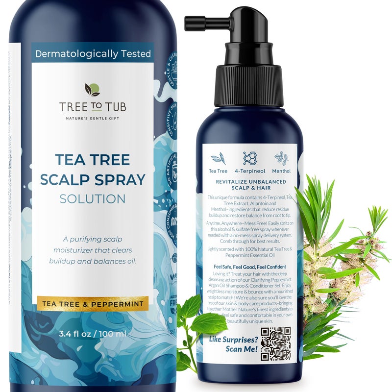 Tree To Tub Dry Scalp Spray - Intensive Scalp Moisturizer for Men & Women - Tea Tree Leave in Scalp Moisturizer for Dry Scalp, Full Spectrum Scalp Spray for Flaky Buildup & Excess Oil, Scalp Care - Image 1