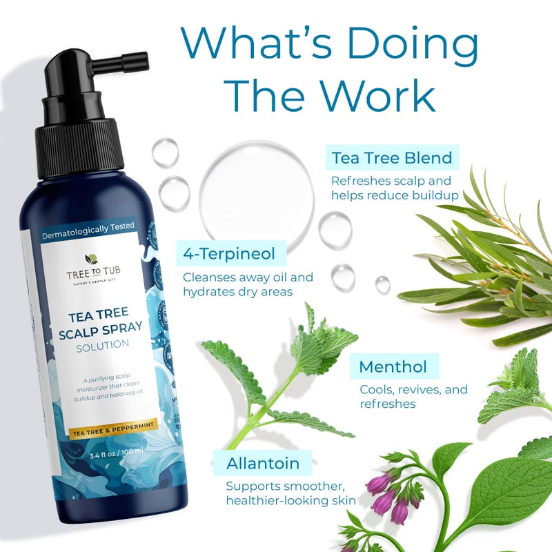 Tree To Tub Dry Scalp Spray - Intensive Scalp Moisturizer for Men & Women - Tea Tree Leave in Scalp Moisturizer for Dry Scalp, Full Spectrum Scalp Spray for Flaky Buildup & Excess Oil, Scalp Care - Image 5