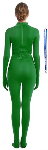 Full Bodysuit بدلة كاملة مع سحاب مساعد لملابس النساء بدون غطاء رأس سباندكس مرن زينتاي يونيتارد بدلة جسم (صغير، أخضر) - Image 2