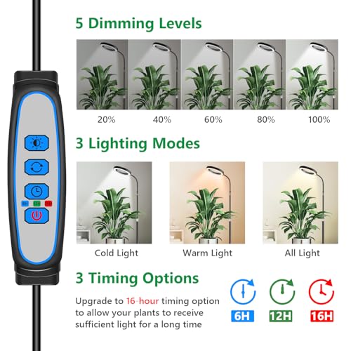 Aumtrly Grow Lights for Indoor Plants, Full Spectrum Floor Standing Plant Lights with 68" Stand for Growing Large Tall Plants, Black Halo LED Plant Grow Light with 6/12/16H Timer - Image 2