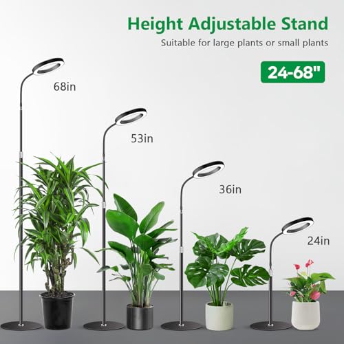 Aumtrly Grow Lights for Indoor Plants, Full Spectrum Floor Standing Plant Lights with 68" Stand for Growing Large Tall Plants, Black Halo LED Plant Grow Light with 6/12/16H Timer - Image 5