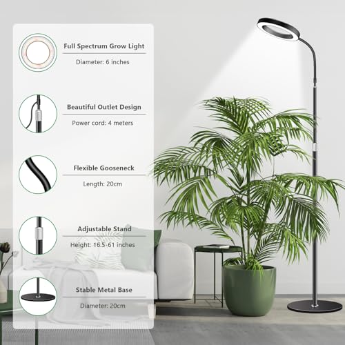 Aumtrly Grow Lights for Indoor Plants, Full Spectrum Floor Standing Plant Lights with 68" Stand for Growing Large Tall Plants, Black Halo LED Plant Grow Light with 6/12/16H Timer - Image 4