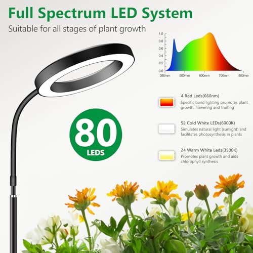 Aumtrly Grow Lights for Indoor Plants, Full Spectrum Floor Standing Plant Lights with 68" Stand for Growing Large Tall Plants, Black Halo LED Plant Grow Light with 6/12/16H Timer - Image 3