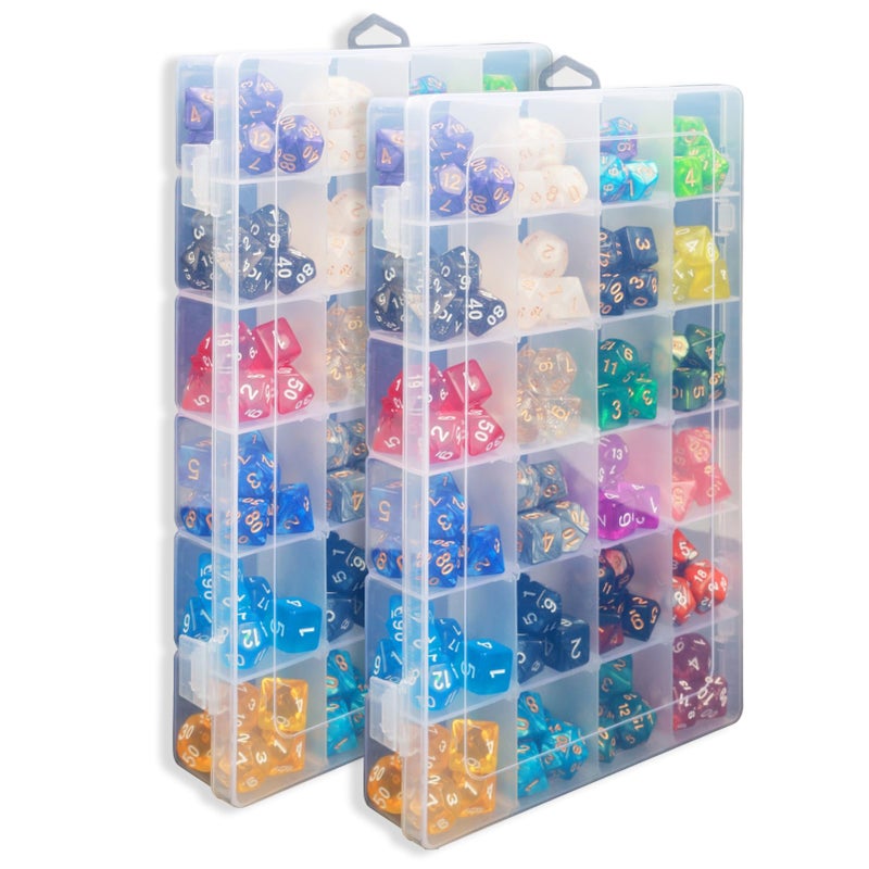 PUGED 2 Pack DND Dice Storage Box Each 24 Grids Polyhedral Dice Organizer with Removable Dividers Holding Up To 1600 Dices Small Craft Containers for Dice Collectors or RPG D&D Games (Box only) - Image 1