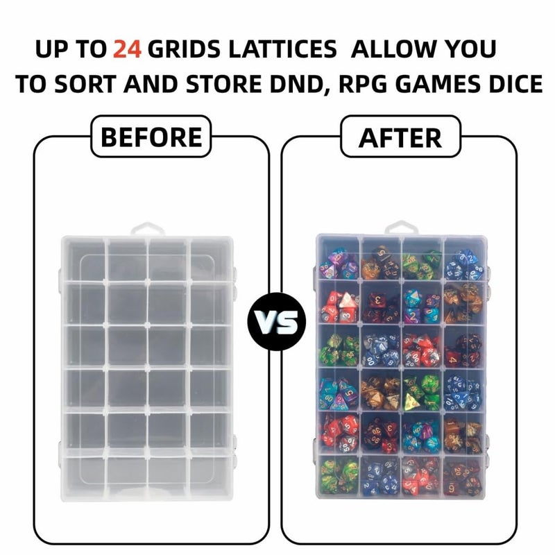 PUGED 2 Pack DND Dice Storage Box Each 24 Grids Polyhedral Dice Organizer with Removable Dividers Holding Up To 1600 Dices Small Craft Containers for Dice Collectors or RPG D&D Games (Box only) - Image 3