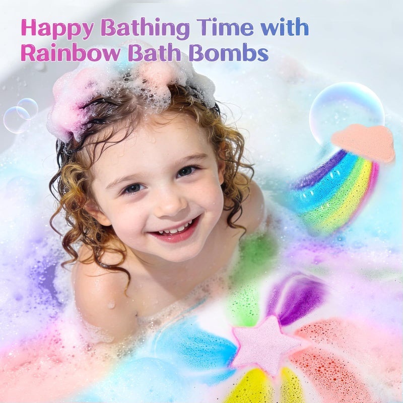 AWKUWA Rainbow Bath Bombs for Kids - 6 Pcs Handmade Natural Kids Bath Bombs, Organic Bubble Bath for Girls, Easter Gifts for Kids, Girls Easter Basket Stuffers - Image 2