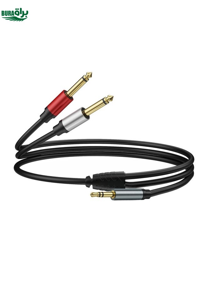BURAQ 1m Gold Plated 3.5mm TRS Stereo to Dual 6.35mm TS Mono Y Splitter Adapter Audio Cable(Black) - Image 1