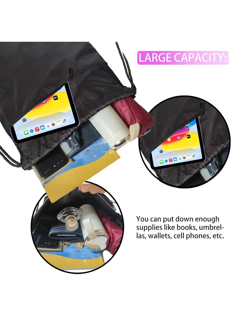 Multifunctional Waterproof Drawstring Backpack Large Capacity Oxford Fabric Gym Sports Bag with Zipper Pocket, Lightweight Sack for Fitness, Swimming, Soccer, Basketball, Travel for Men Women - Image 4