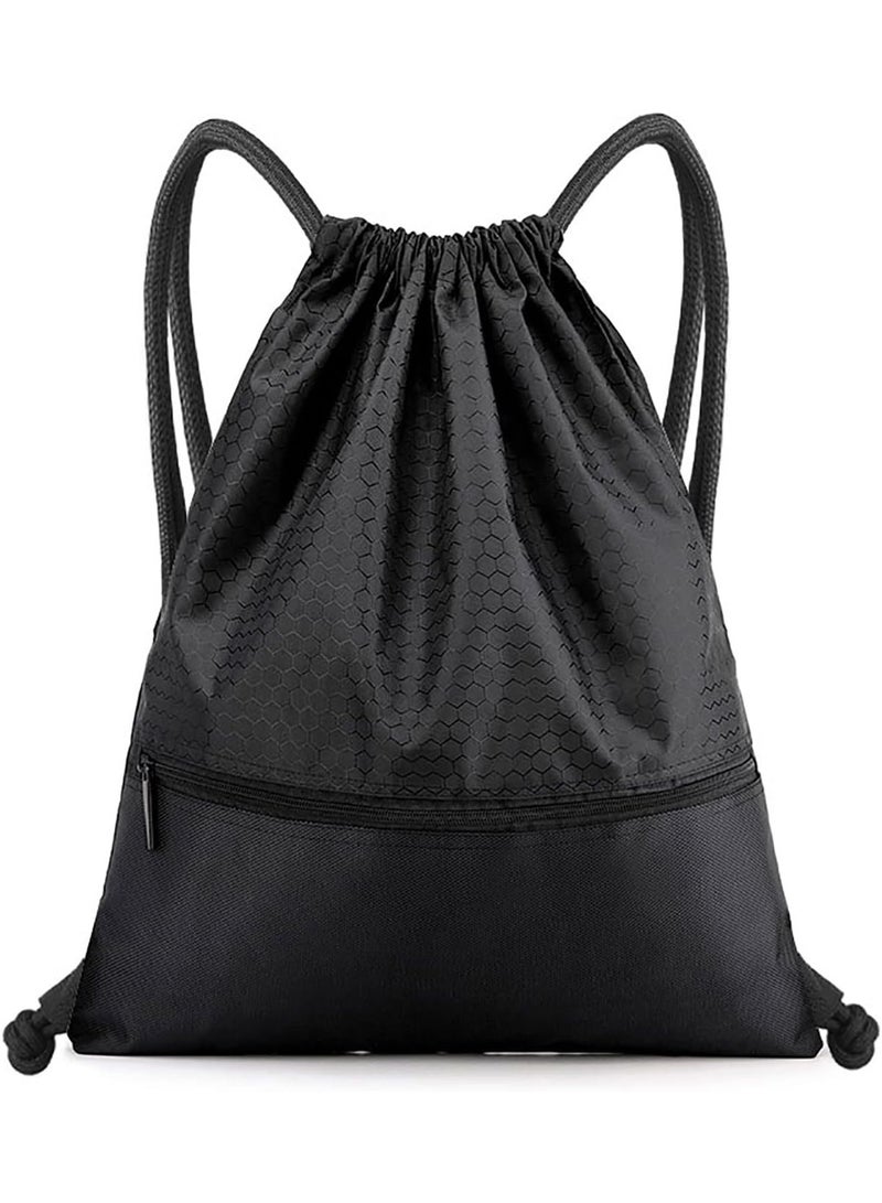 Multifunctional Waterproof Drawstring Backpack Large Capacity Oxford Fabric Gym Sports Bag with Zipper Pocket, Lightweight Sack for Fitness, Swimming, Soccer, Basketball, Travel for Men Women - Image 1