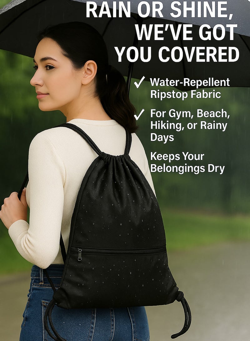 Multifunctional Waterproof Drawstring Backpack Large Capacity Oxford Fabric Gym Sports Bag with Zipper Pocket, Lightweight Sack for Fitness, Swimming, Soccer, Basketball, Travel for Men Women - Image 3