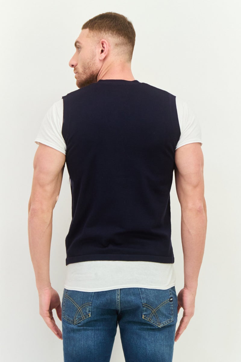 Sorbino Men V Neck Knitted Vest Jackets, Navy - Image 3