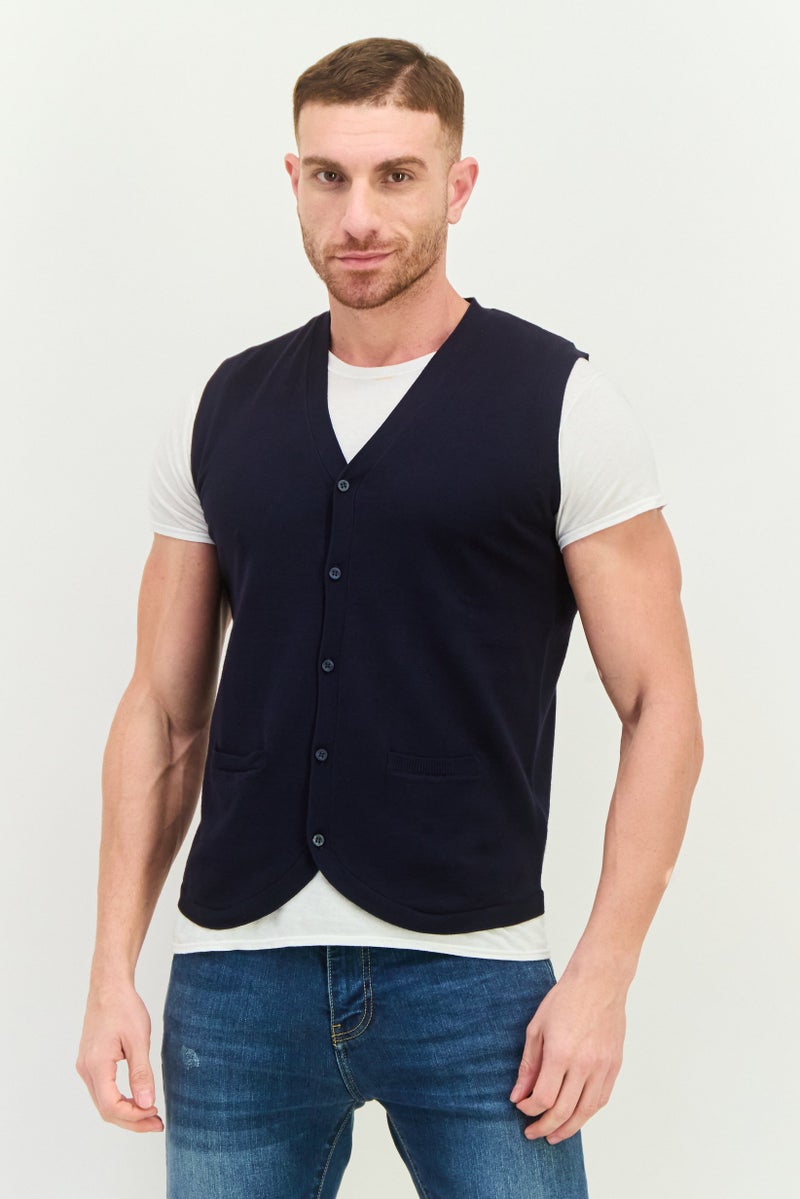 Sorbino Men V Neck Knitted Vest Jackets, Navy - Image 1