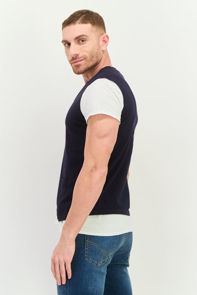 Sorbino Men V Neck Knitted Vest Jackets, Navy - Image 2