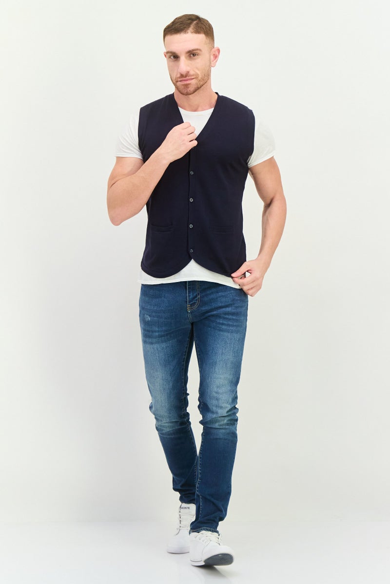 Sorbino Men V Neck Knitted Vest Jackets, Navy - Image 4