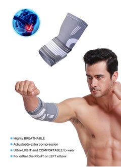 JINGBA SUPPORT 2 Pack Elbow Brace with Strap, Elbow Compression Sleeve 1 Pair, Adjustable Strap for Tennis Elbow Relief, Weightlifting, Arthritis, Workouts, Reduce Joint Pain During Fitness Activity, L  - Image 2