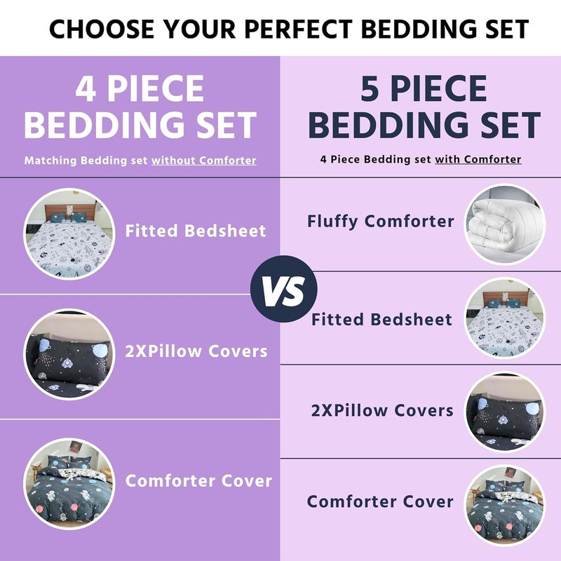 FAMYO Famyo 4pc Bedding Set King Size 250 TC Fitted Bedsheet Comforter Cover 2 Pillow Covers for Kids Duvet Bedding Set Astronaut in Space  - Image 2