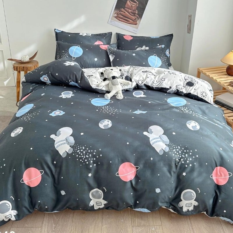 FAMYO Famyo 4pc Bedding Set King Size 250 TC Fitted Bedsheet Comforter Cover 2 Pillow Covers for Kids Duvet Bedding Set Astronaut in Space  - Image 1