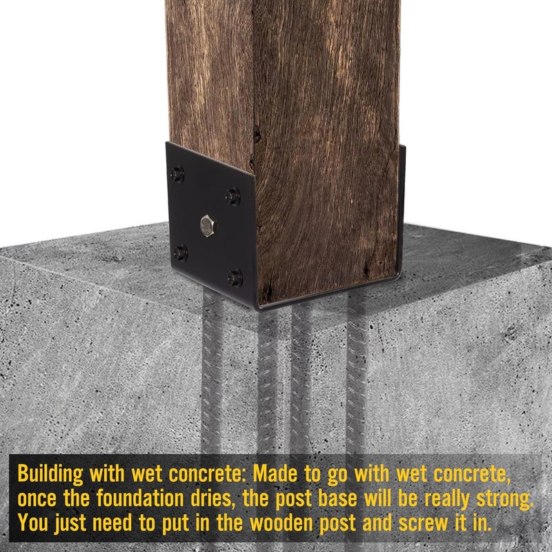 LADECH Fence Post Holder Ground Spike Use for Concrete Deck - Post Base Anchor Metal Black Powder Coated 4 Inches x 4 Inches (Inner Dia 3.5x3.5) 4 Pack - Image 2