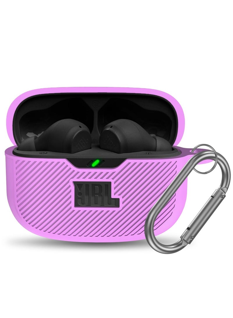 JBL Vibe 200TWS/JBL Vibe Beam Case Cover Silicone Protective Shock Cover Compatible with JBL Vibe 200TWS & JBL Vibe Beam True Wireless Headphones Charging Case with Carabiner(Purple) - Image 1